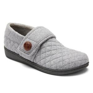 Vionic Jackie Quilted Flannel Slippers Women 9 Light Grey Comfort Adjustable